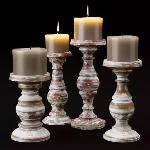 candlestick set 3 wooden candle holder 3D model
