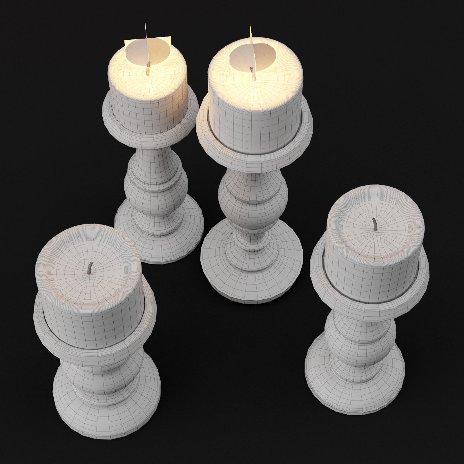 candlestick set 3 wooden candle holder 3D model_14