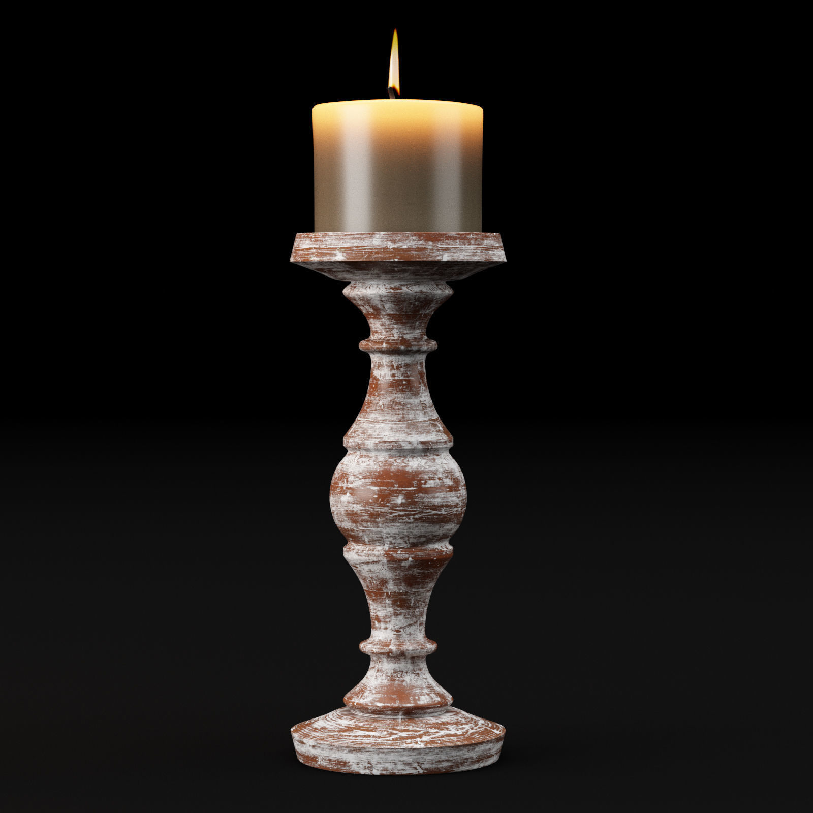 candlestick set 3 wooden candle holder 3D model_10