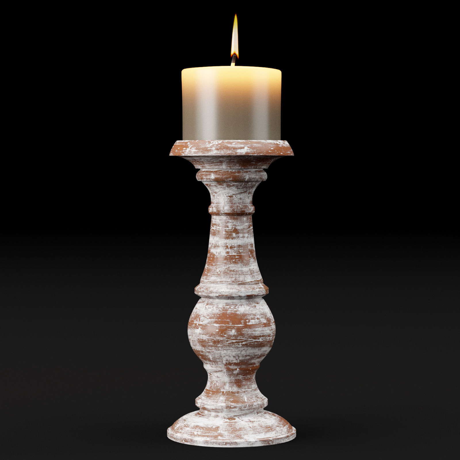 candlestick set 3 wooden candle holder 3D model_8