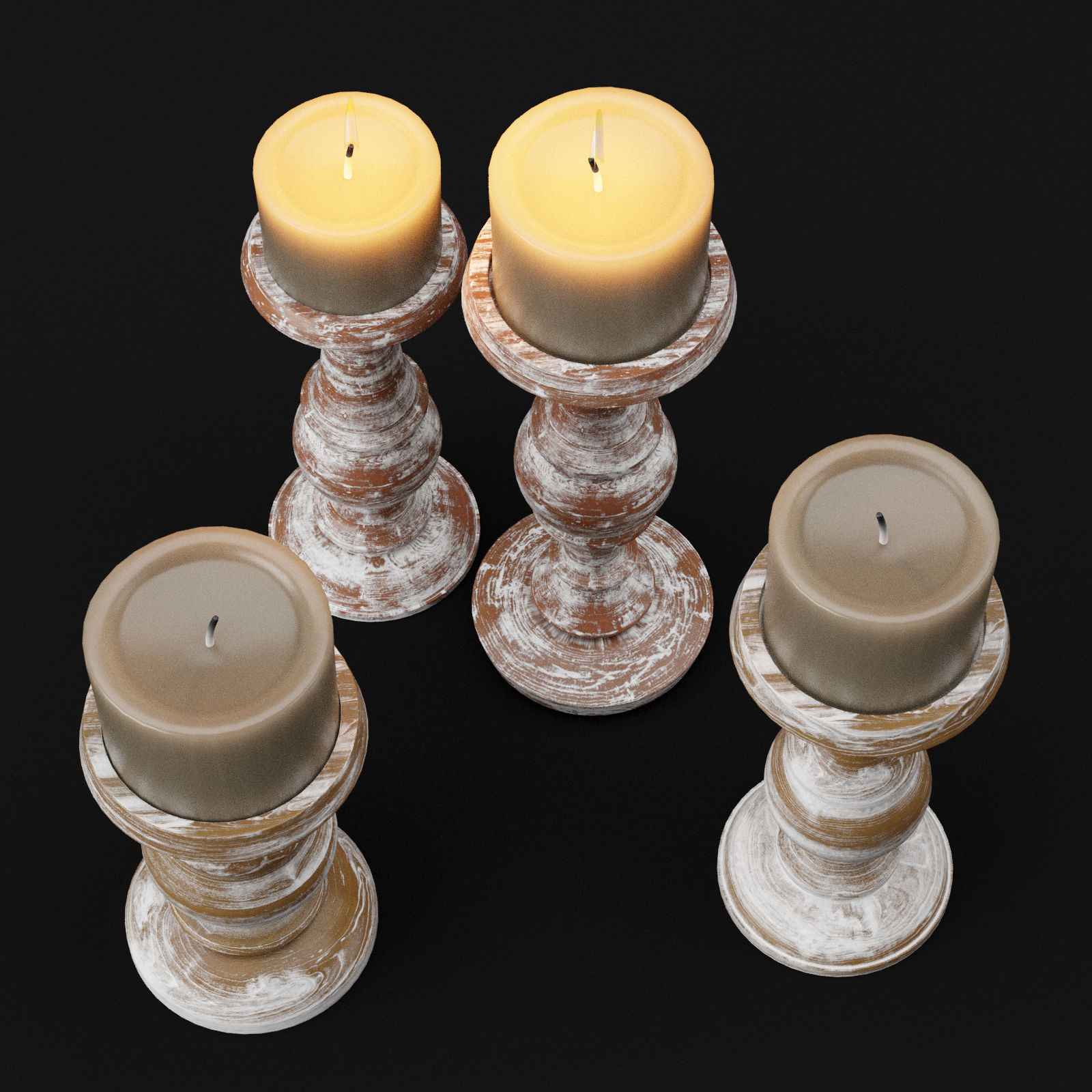 candlestick set 3 wooden candle holder 3D model_15