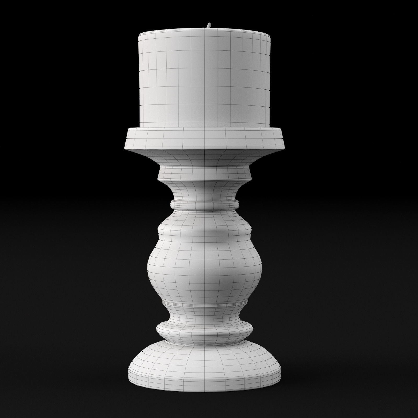 candlestick set 3 wooden candle holder 3D model_6