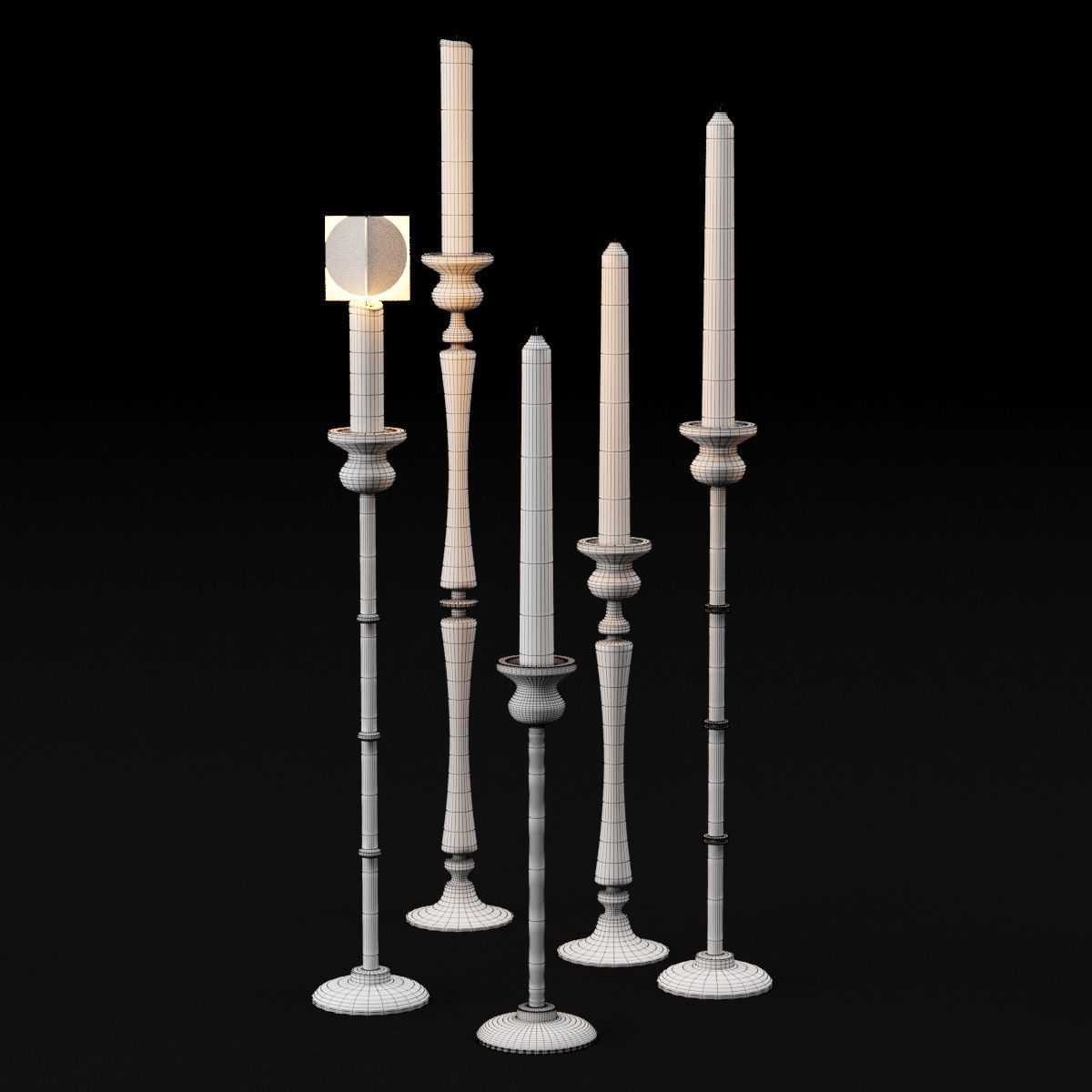 candlestick set 2 candlesticks 3D model_1