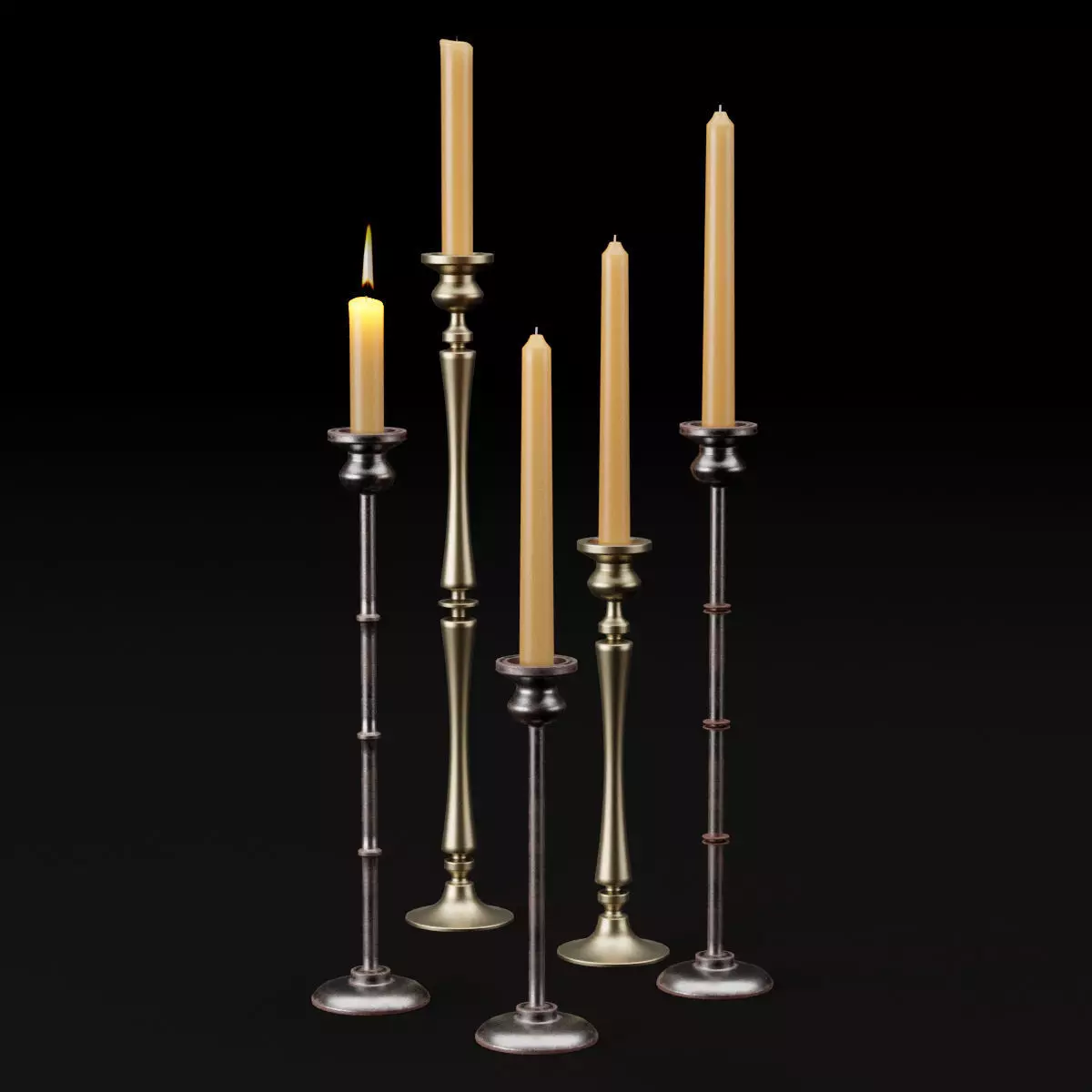 candlestick set 2 candlesticks 3D model_0
