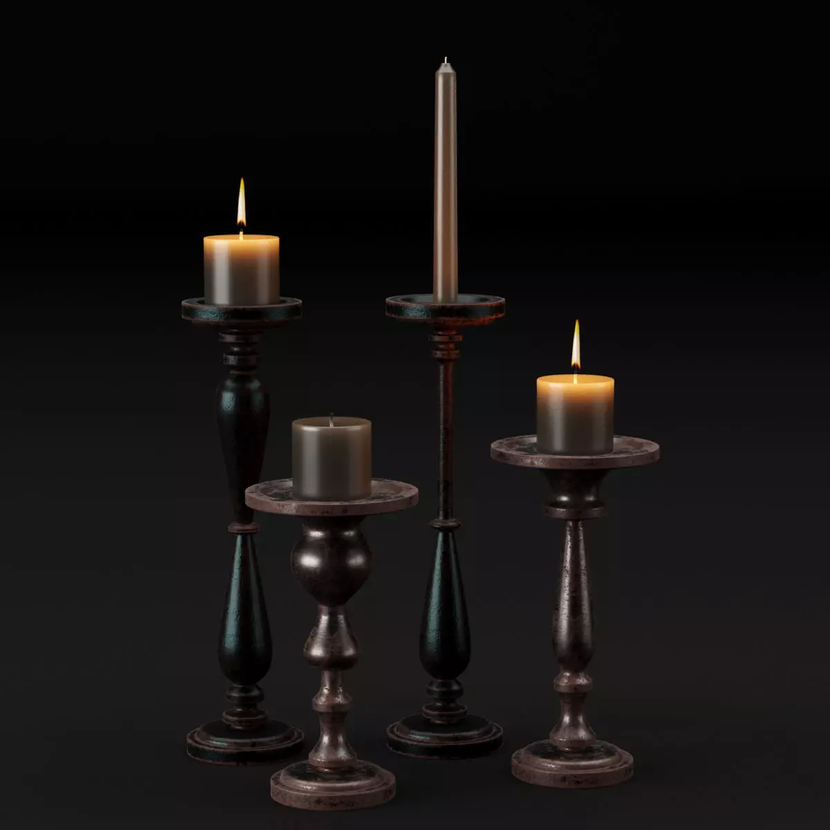 candlestick set 1 three candle holders 3D model_0