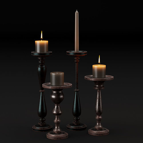 candlestick set 1 three candle holders 3D model