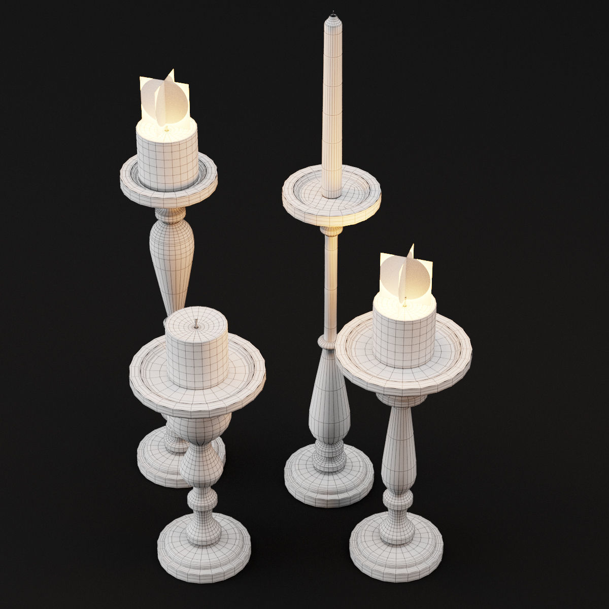 candlestick set 1 three candle holders 3D model_13