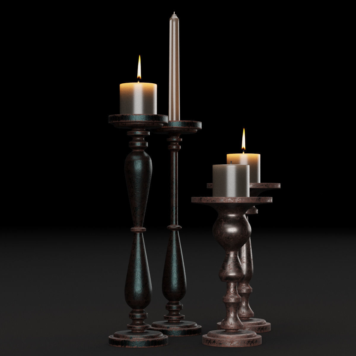 candlestick set 1 three candle holders 3D model_2