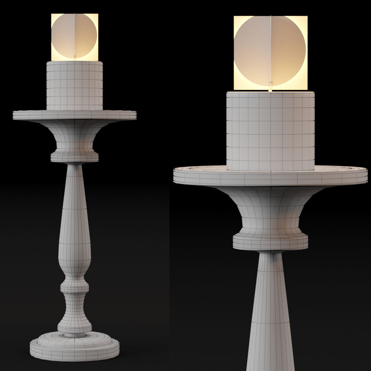 candlestick set 1 three candle holders 3D model_11