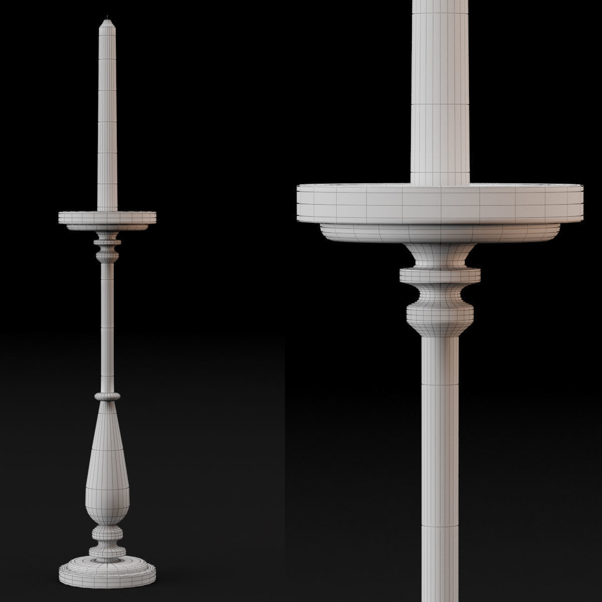 candlestick set 1 three candle holders 3D model_9