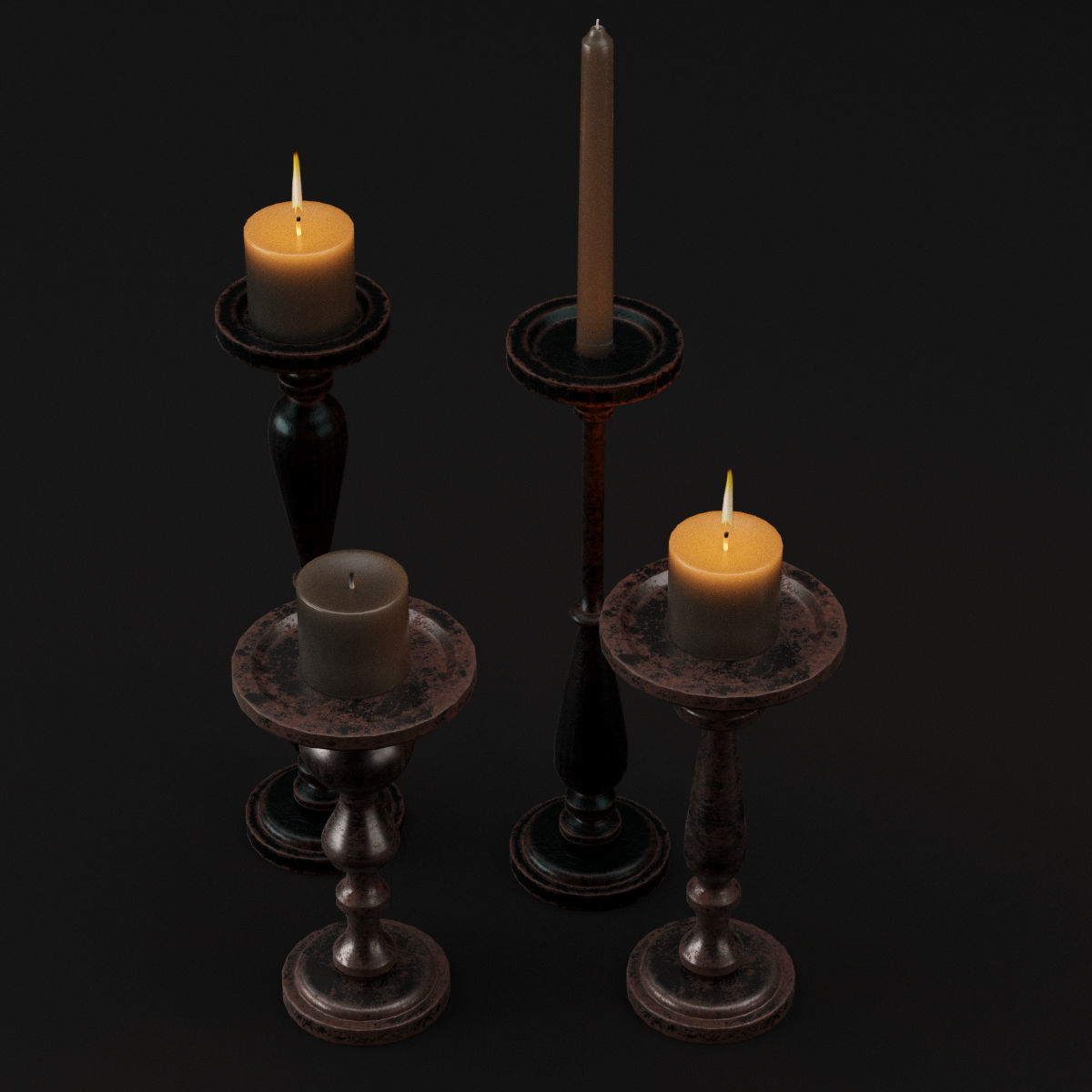 candlestick set 1 three candle holders 3D model_12