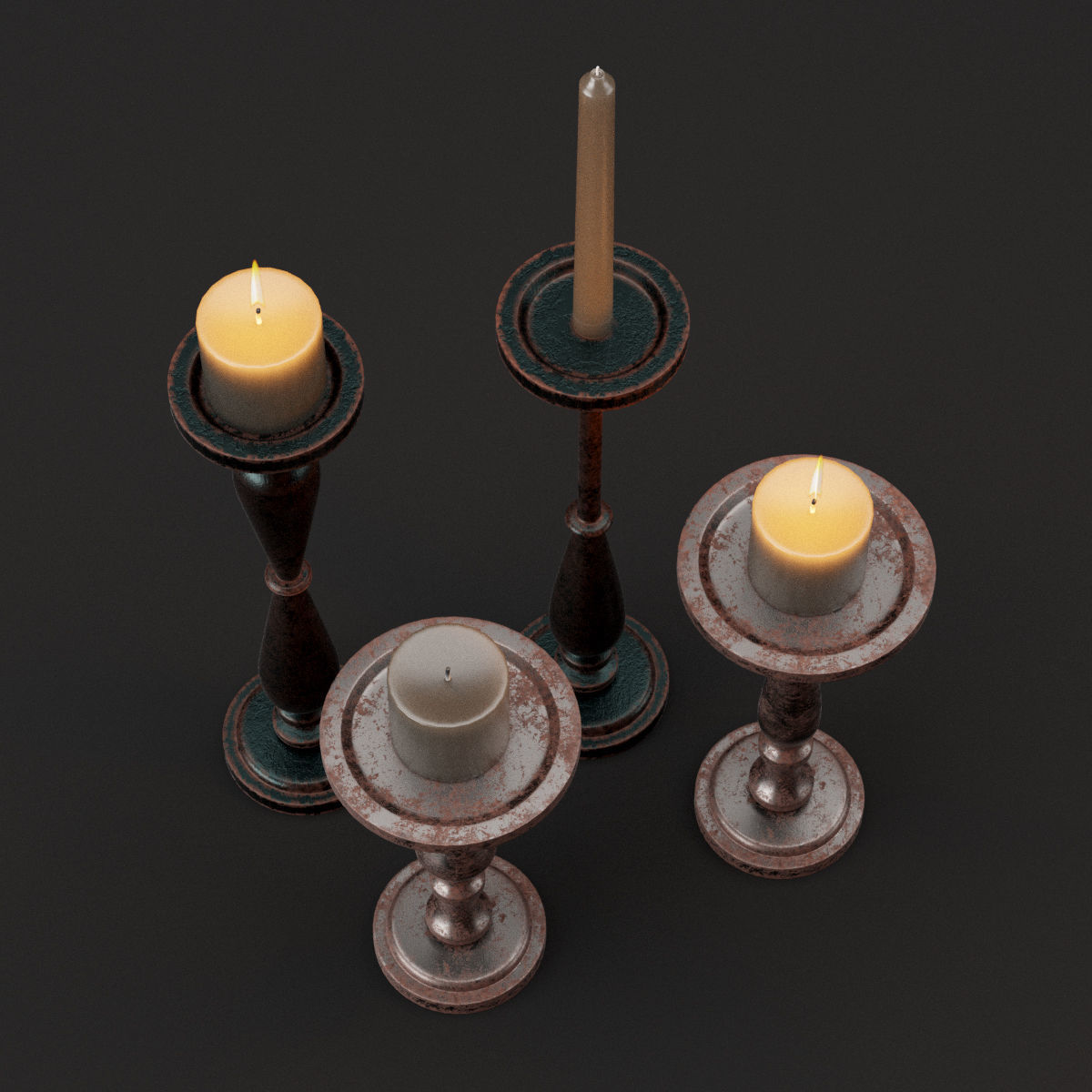 candlestick set 1 three candle holders 3D model_3