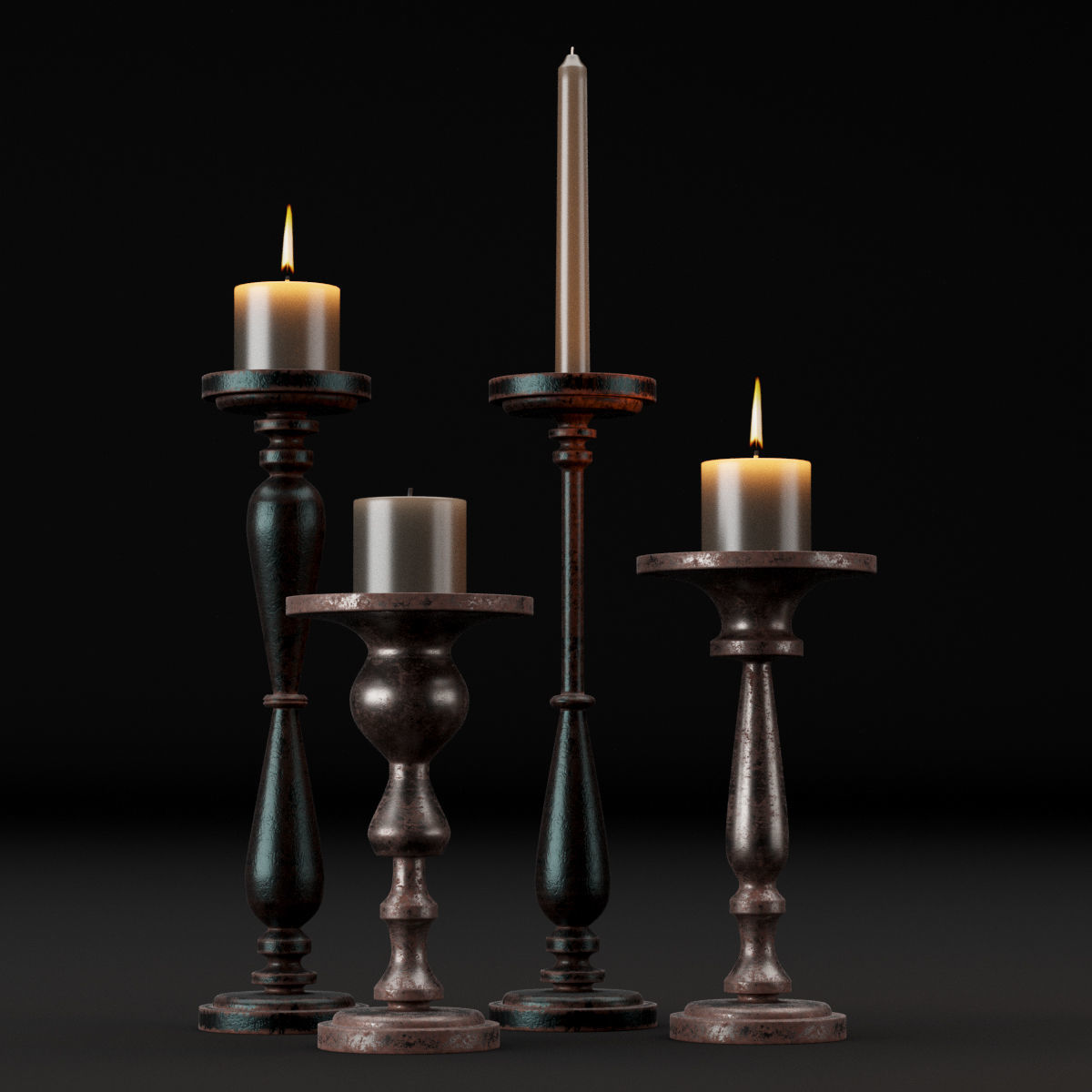 candlestick set 1 three candle holders 3D model_1
