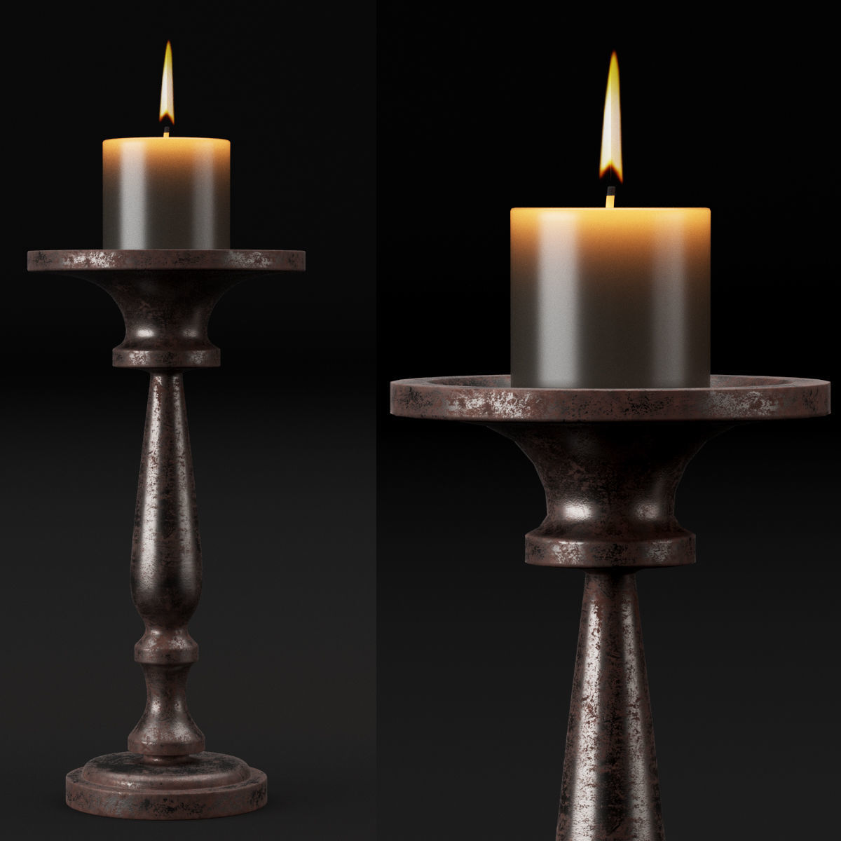 candlestick set 1 three candle holders 3D model_10
