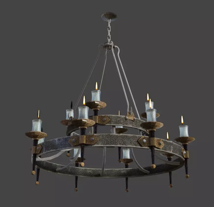 chandeleir metal chandelier with candles Free 3D model_0