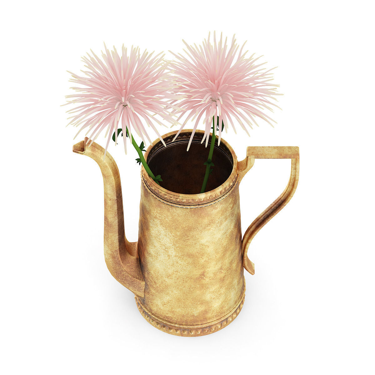 Pink Flowes in Golden Teapot 3D model_4