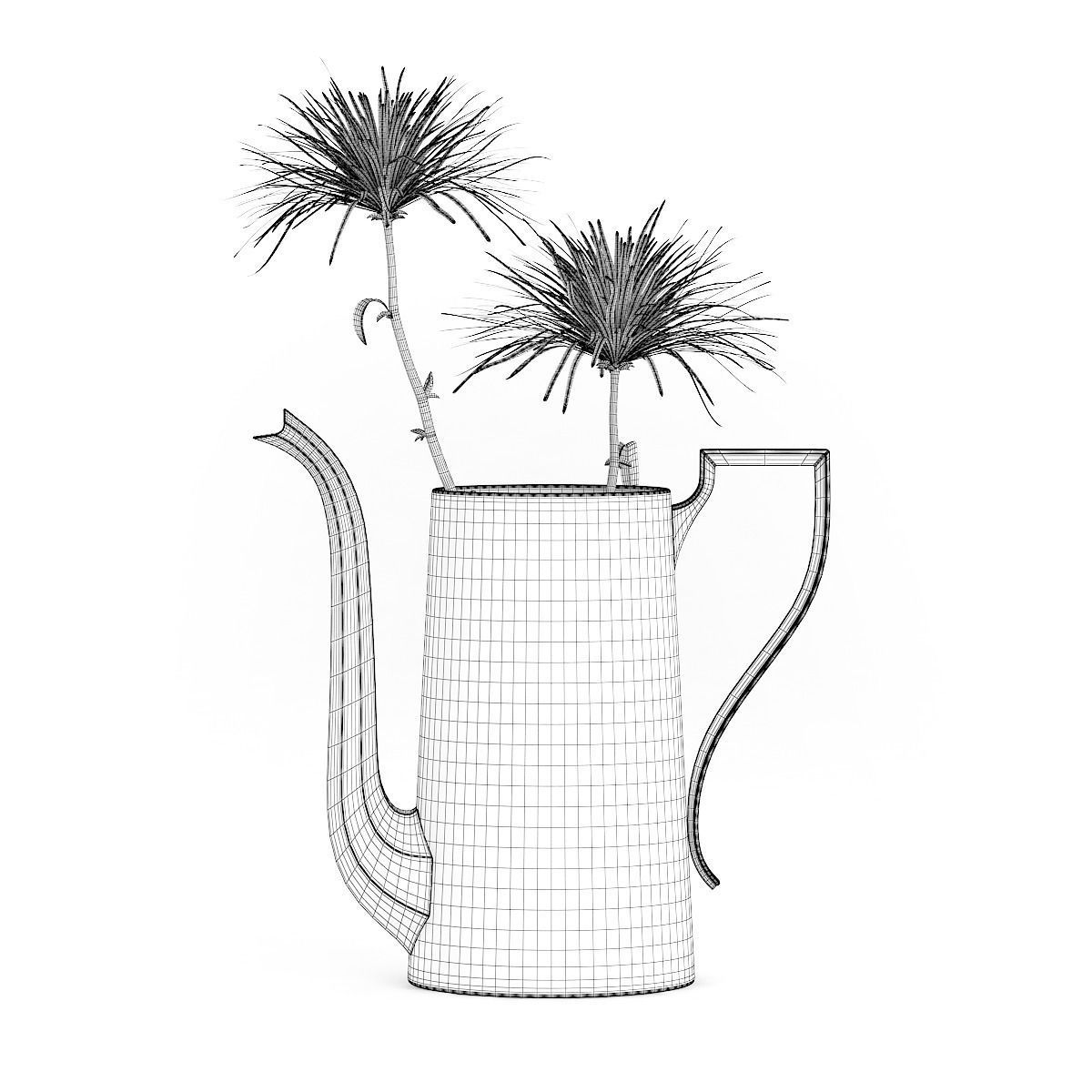 Pink Flowes in Golden Teapot 3D model_1