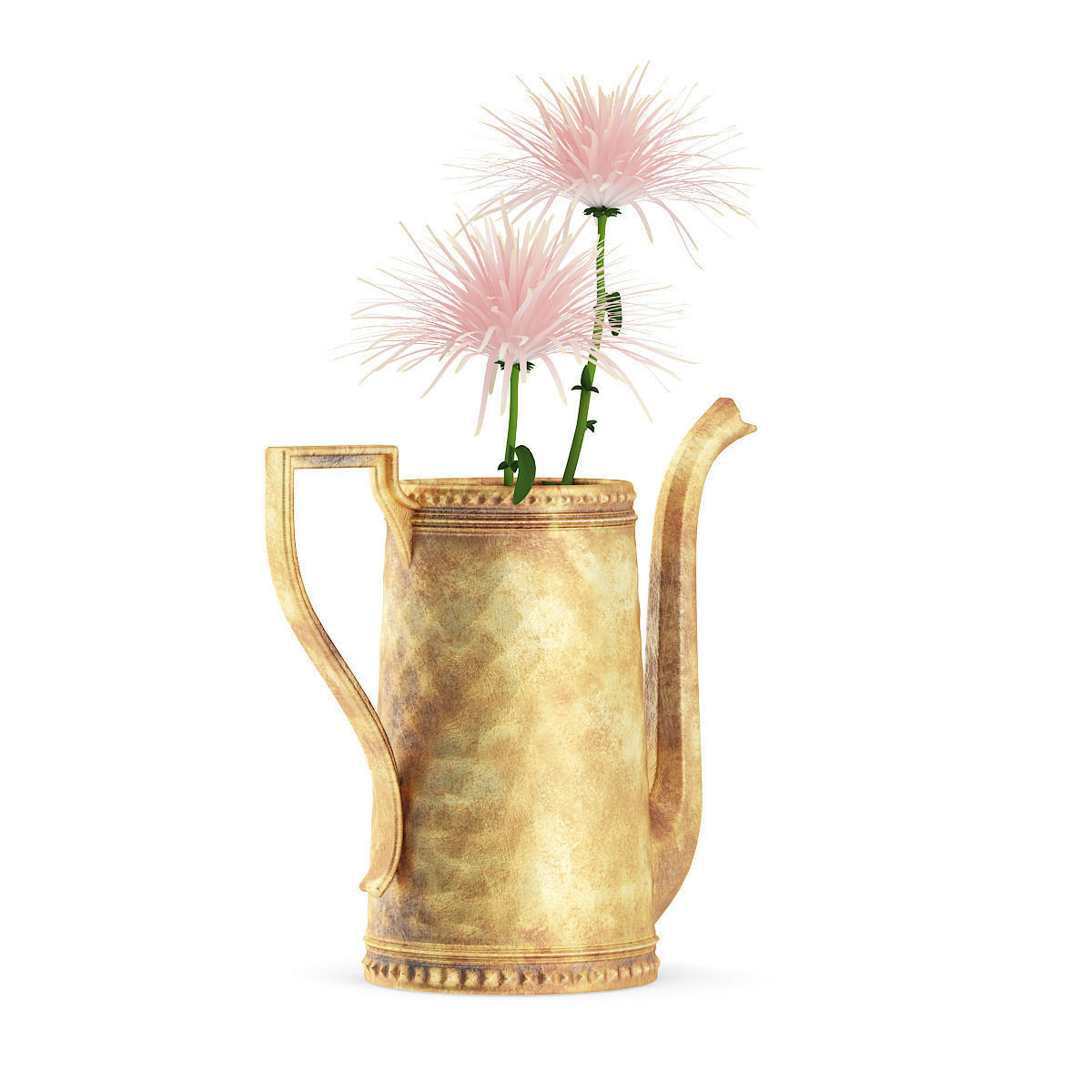 Pink Flowes in Golden Teapot 3D model_2