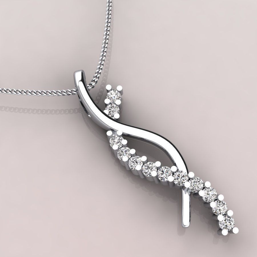 Twisted Ribbon Pendent Round diamonds 3D print model_1