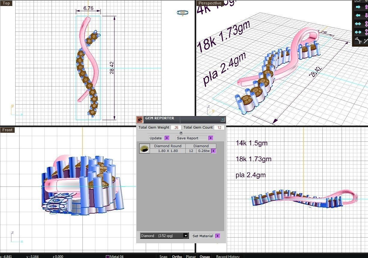 Twisted Ribbon Pendent Round diamonds 3D print model_3
