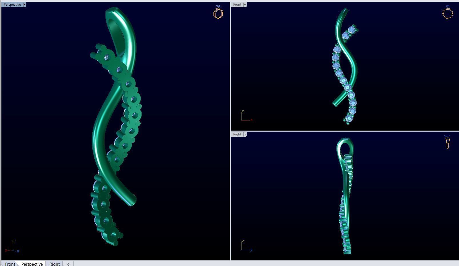 Twisted Ribbon Pendent Round diamonds 3D print model_2