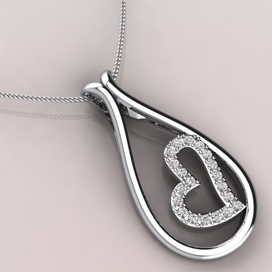 Dew Drop heart pendent with pave diamonds 3D print model_1