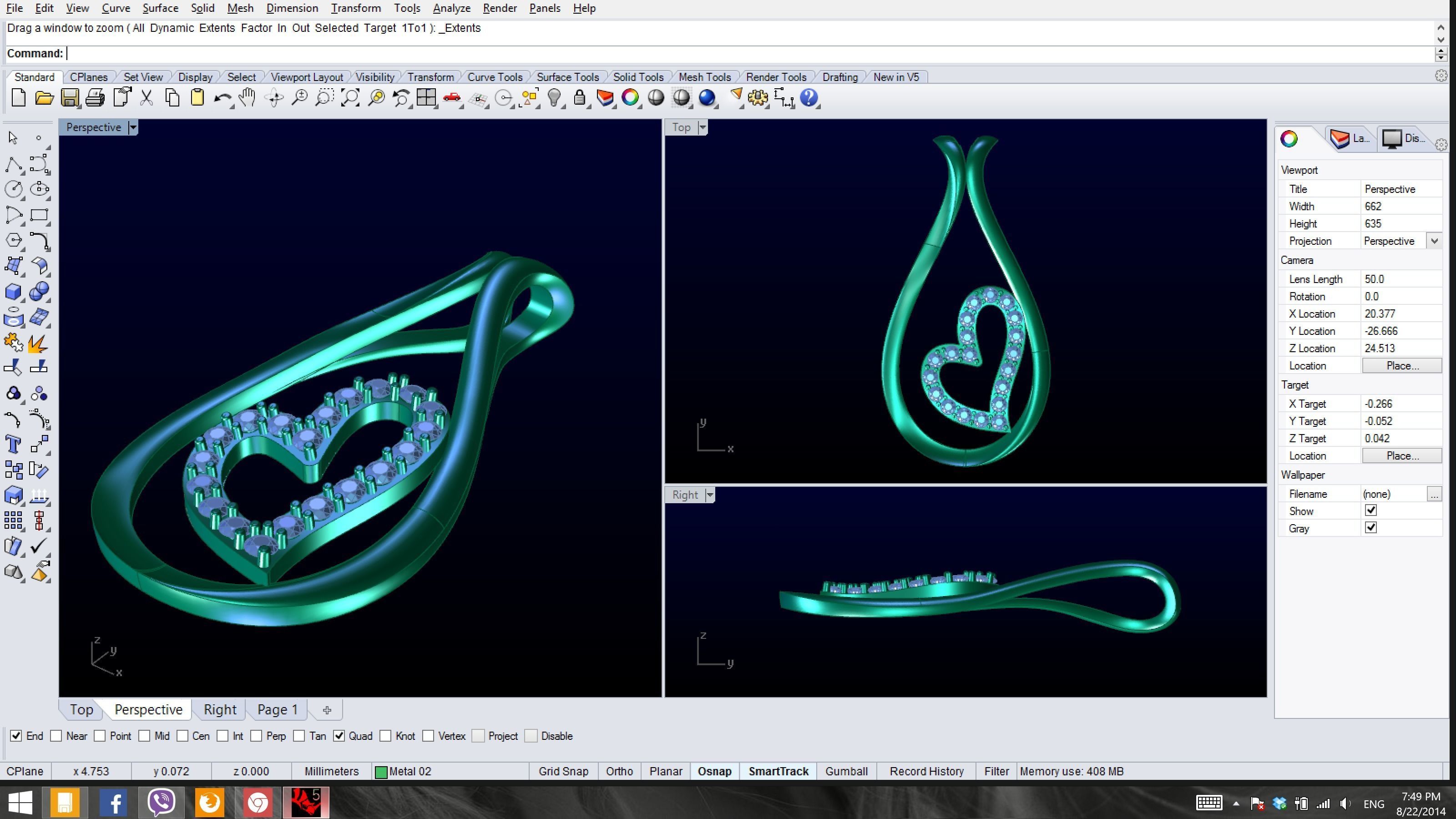 Dew Drop heart pendent with pave diamonds 3D print model_2