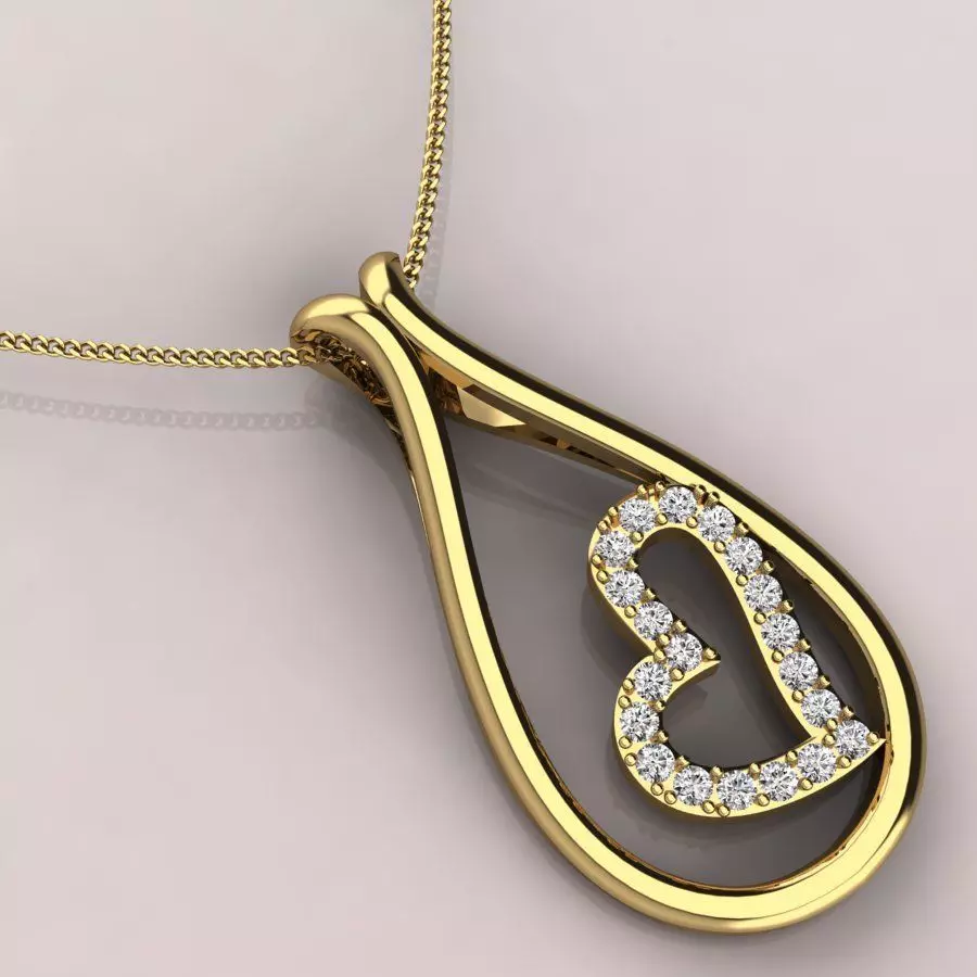 Dew Drop heart pendent with pave diamonds 3D print model_0