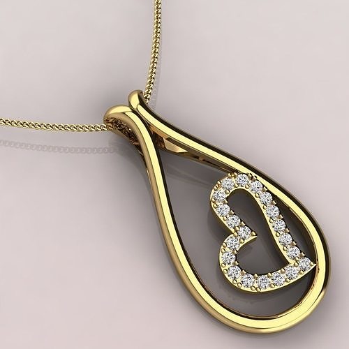 Dew Drop heart pendent with pave diamonds 3D print model