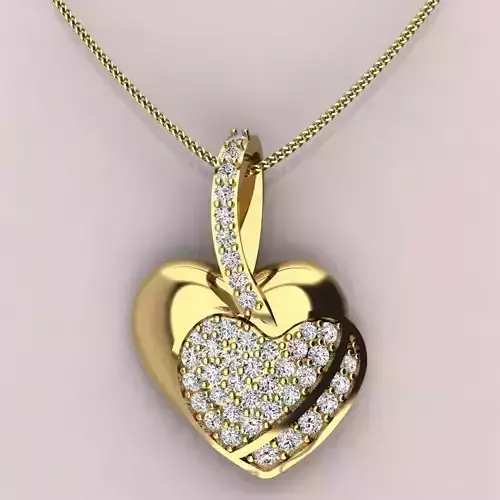 Double Heart pendent necklace with fully pave diamonds 