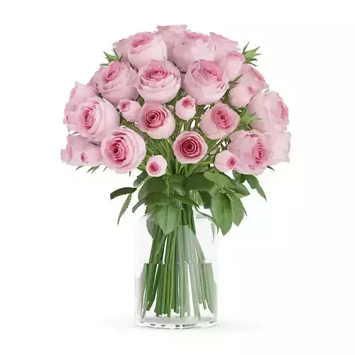 Pink Roses in Glass Vase