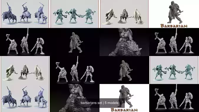 barbarians set different figurines 3D Model Collection