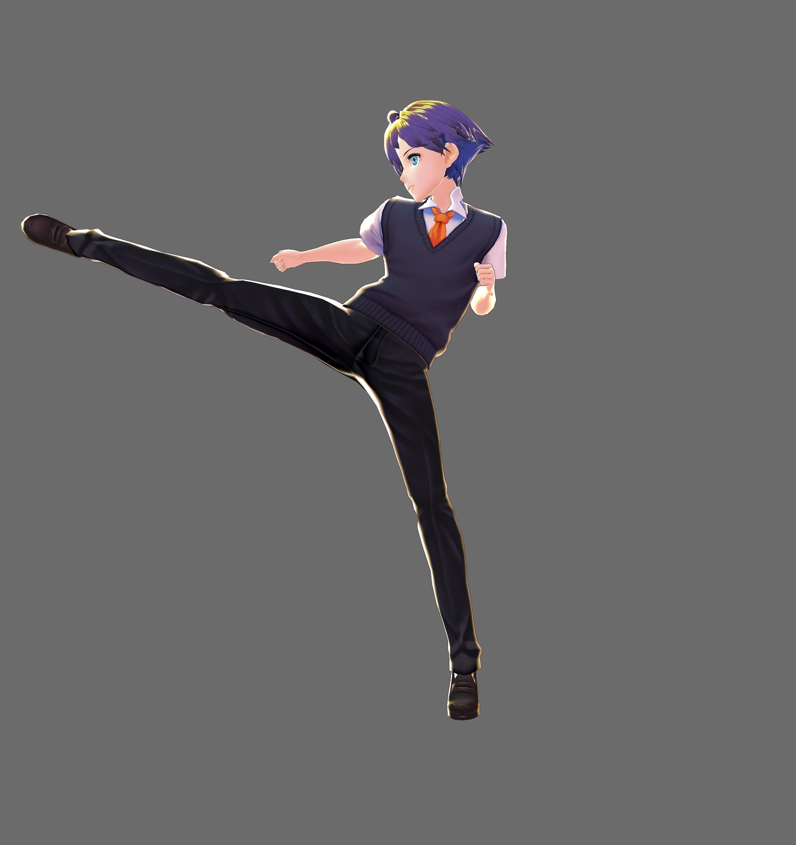 Gabriel anime character doing kick Low-poly 3D model_1