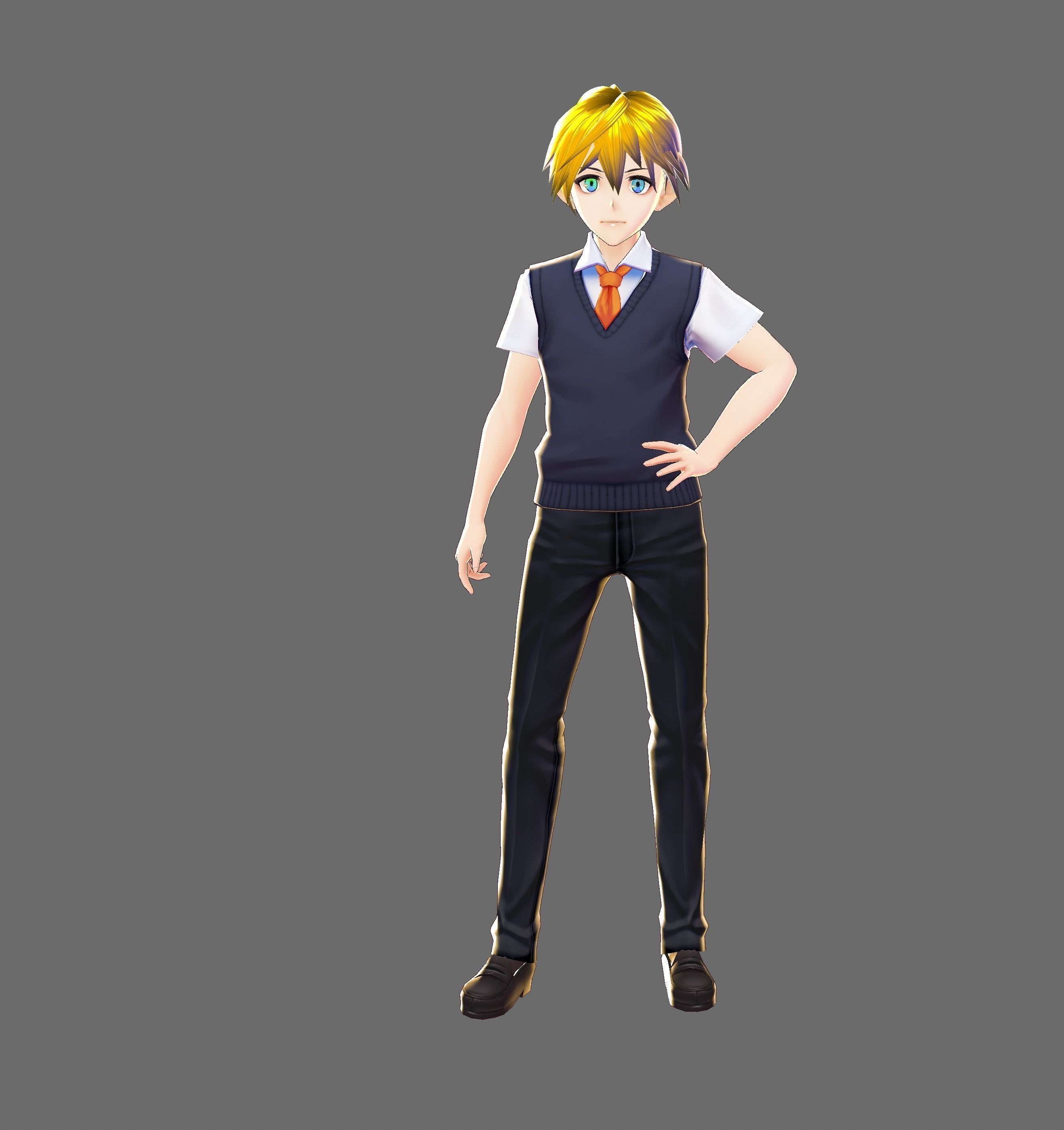 Gabriel anime character doing kick Low-poly 3D model_2