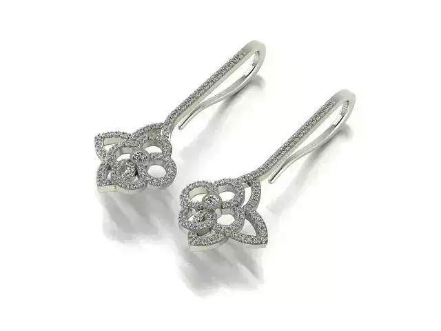 Louis Vuitton White Gold Diamond Flower Dangle Earrings