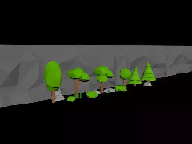 Low Poly Trees  stones and Grass