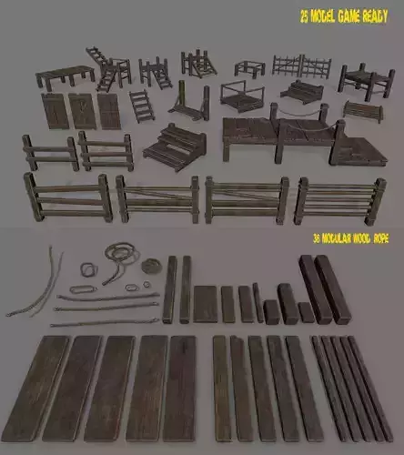 woods and ropes Low-poly 3D model
