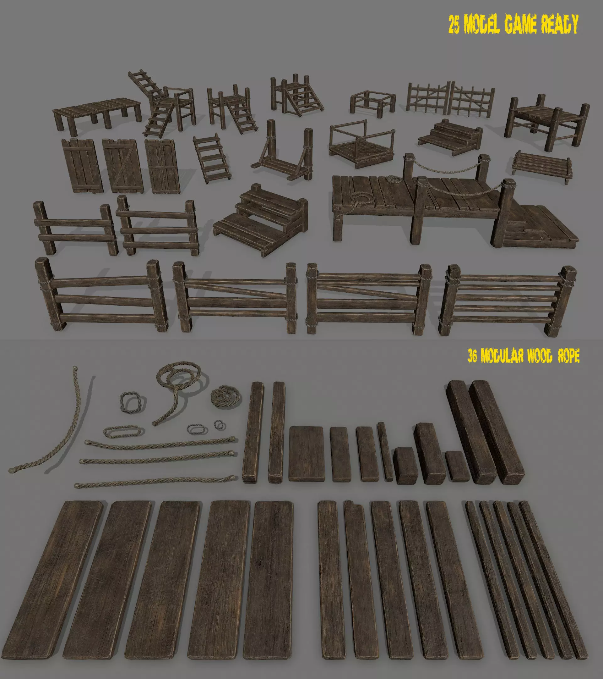woods and ropes Low-poly 3D model_0