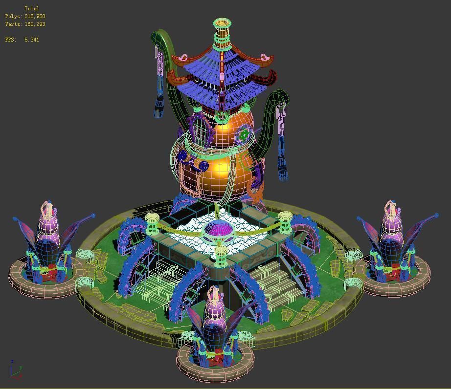 Cartoon Sky City - Laojun furnace 3D model_2
