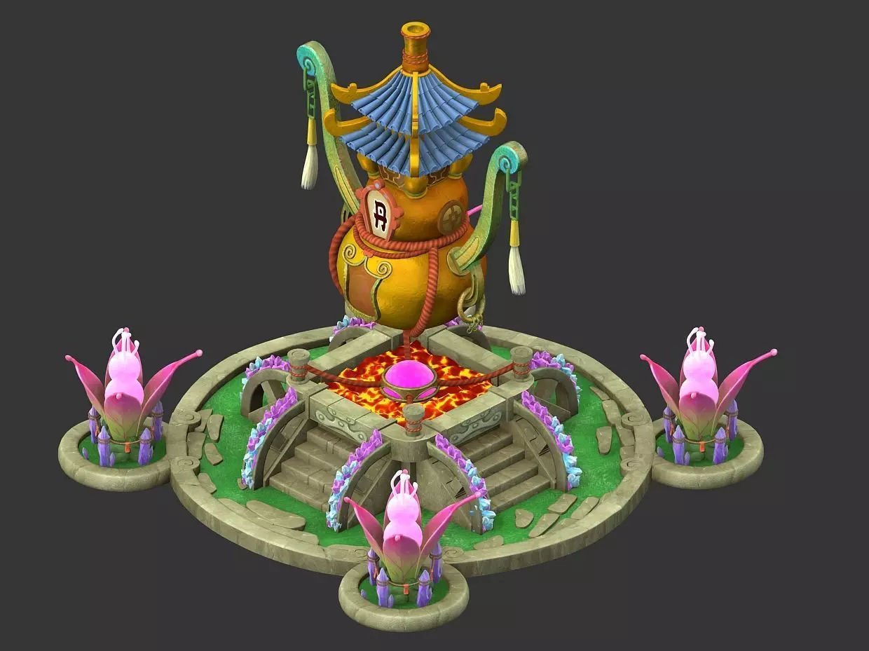 Cartoon Sky City - Laojun furnace 3D model_0