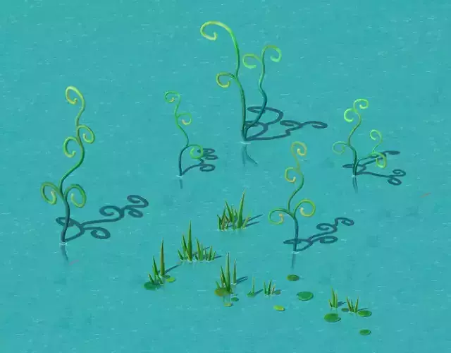 Cartoon Sky City - Jade Pond - Plant