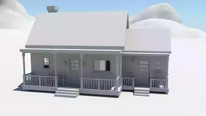 Farmhouse house in snow Low-poly 3D model