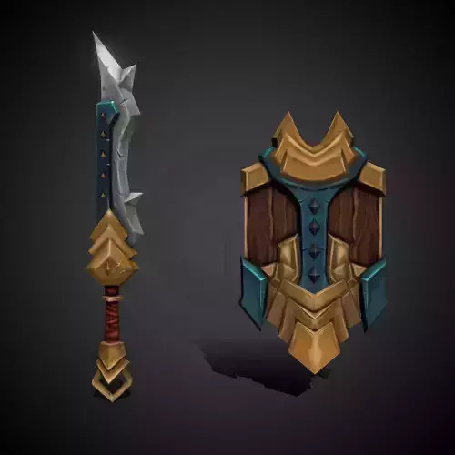 Stylized Sword and Shield Weapons Game-Ready Low-Poly