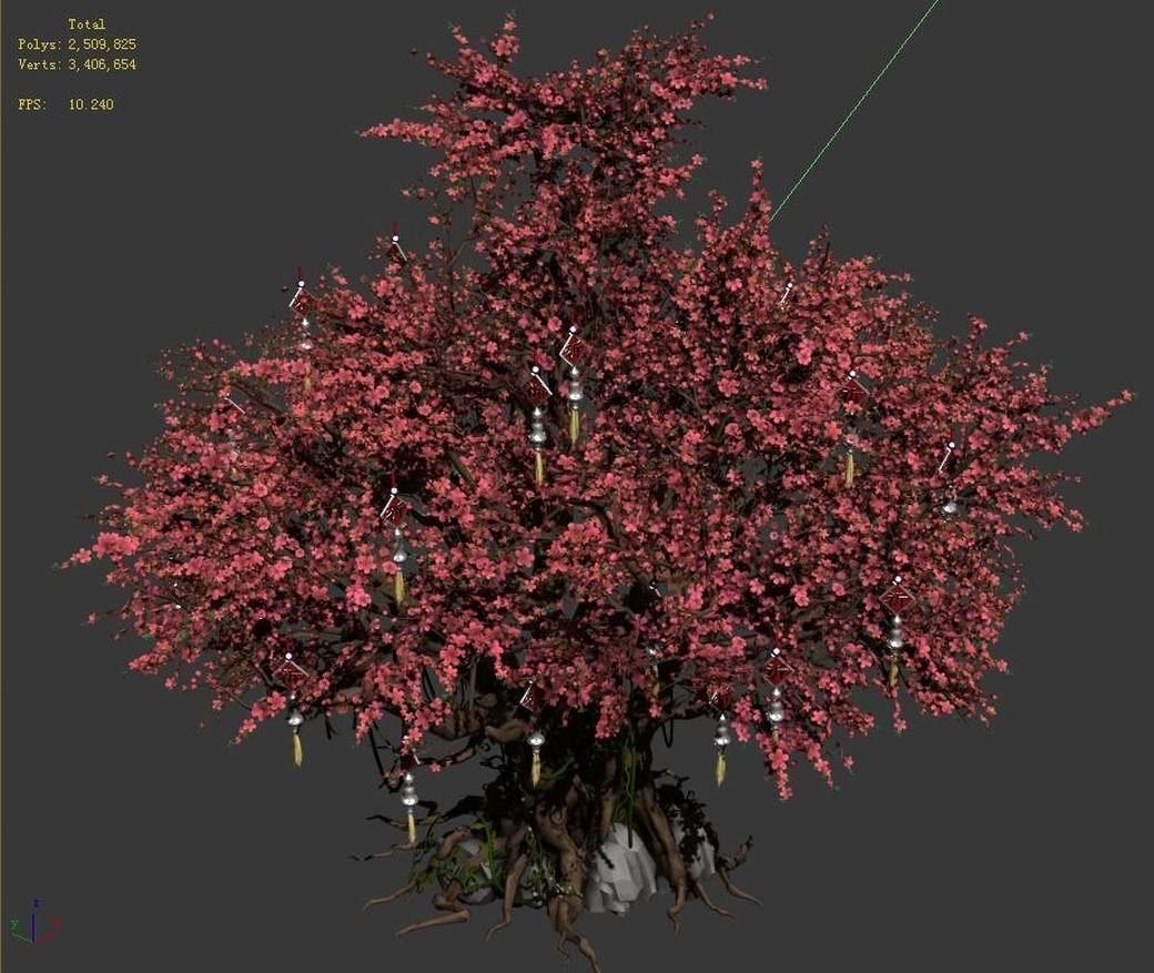 Daughter village plant - center big peach tree 01 3D model_2