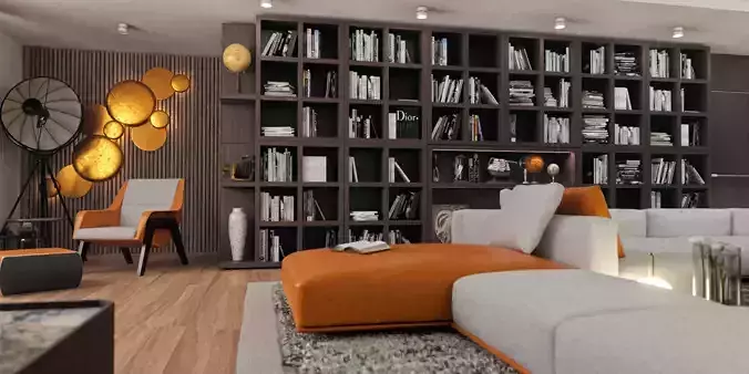 Living Room with Library