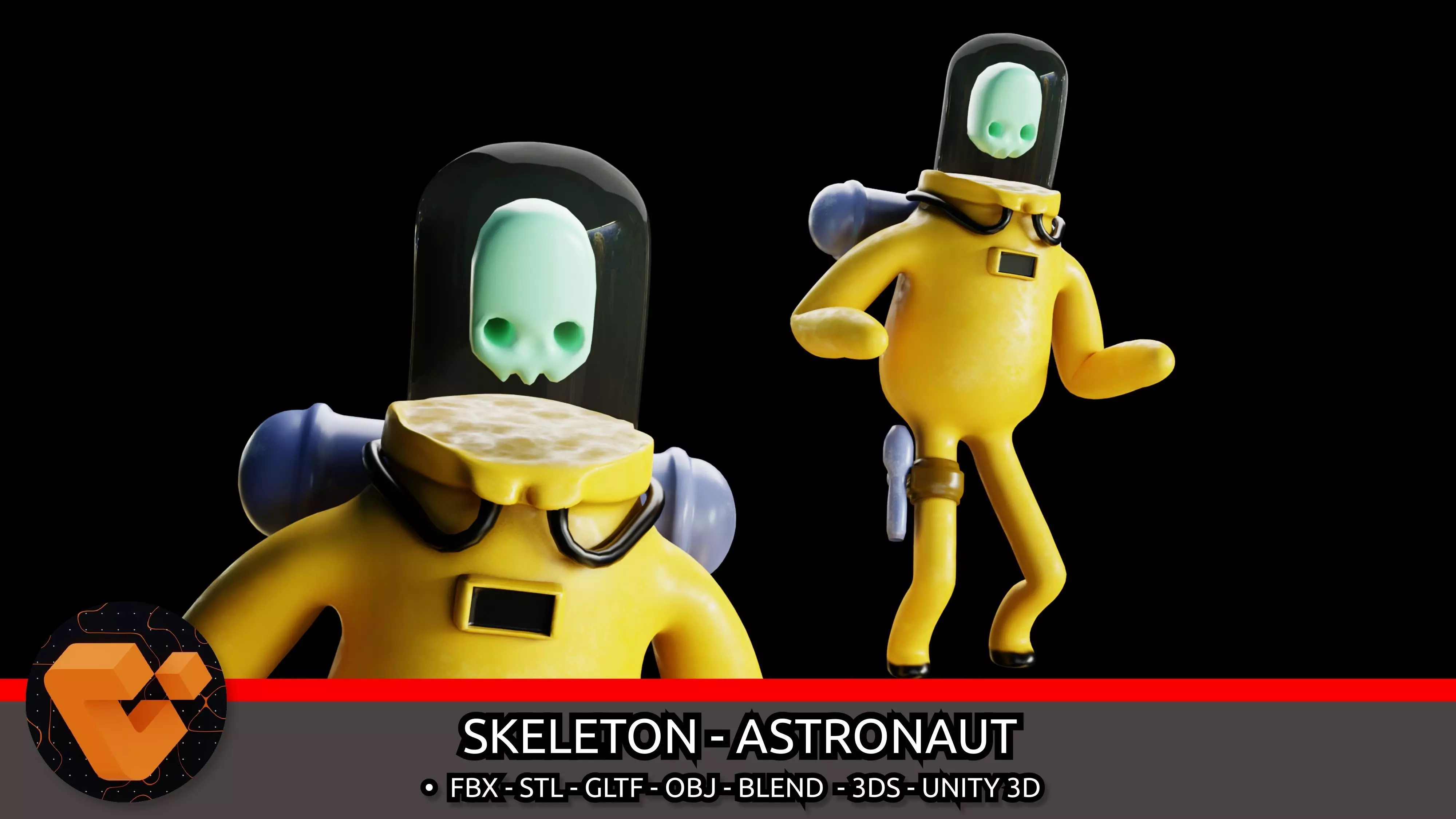 Astronaut character skeleton space Low-poly 3D model_0