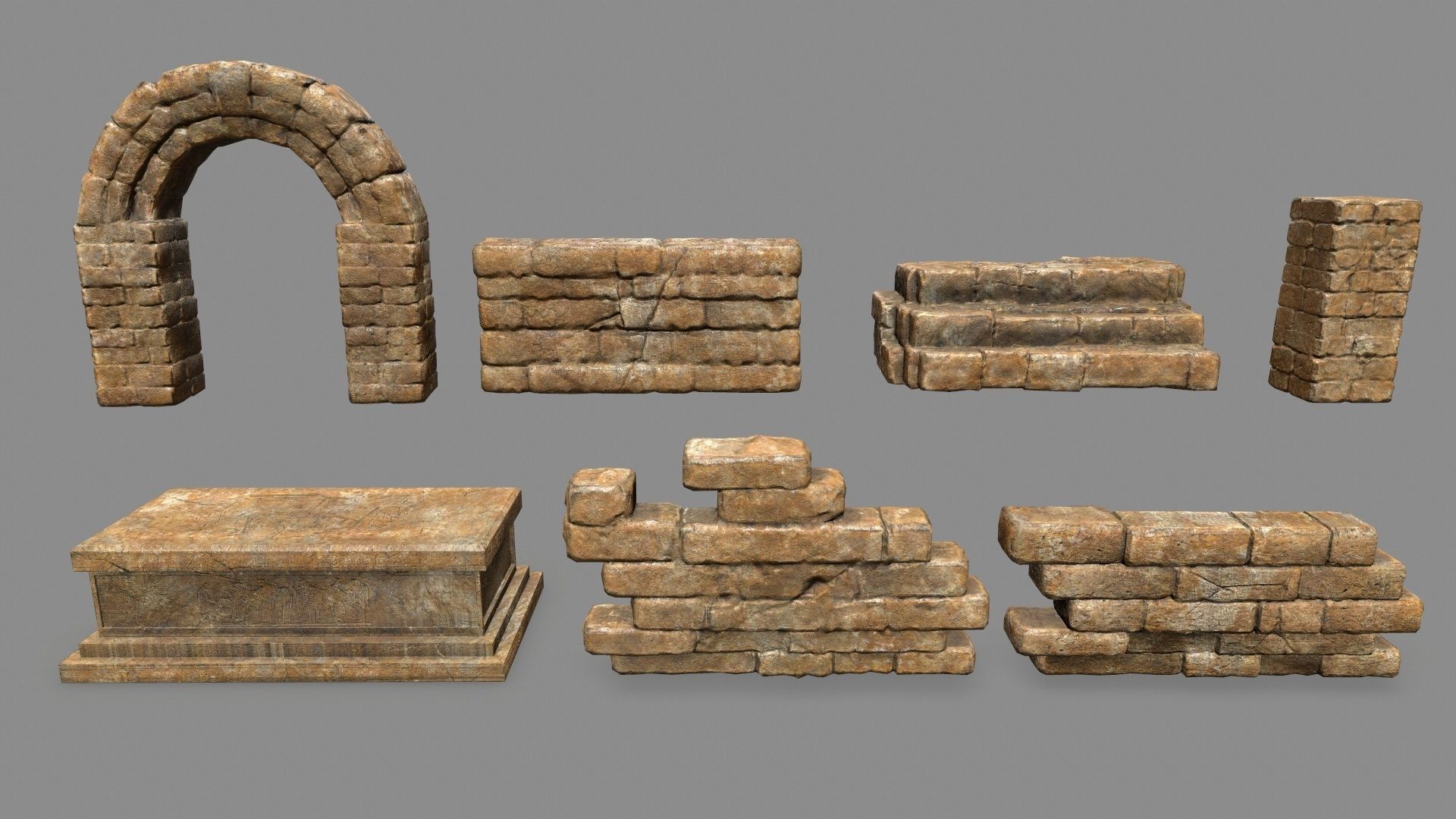 Stone Set arch Low-poly 3D model_1