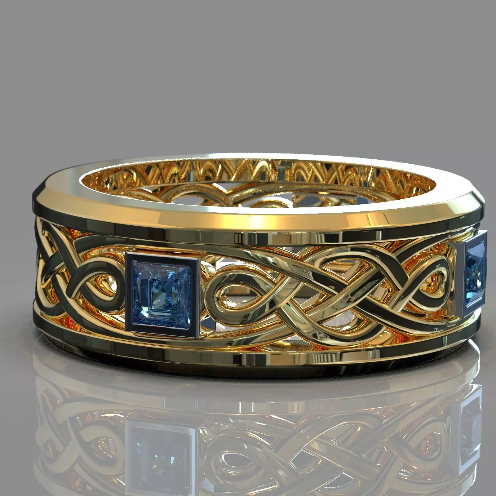Two color gold ring with saphire 3D print model