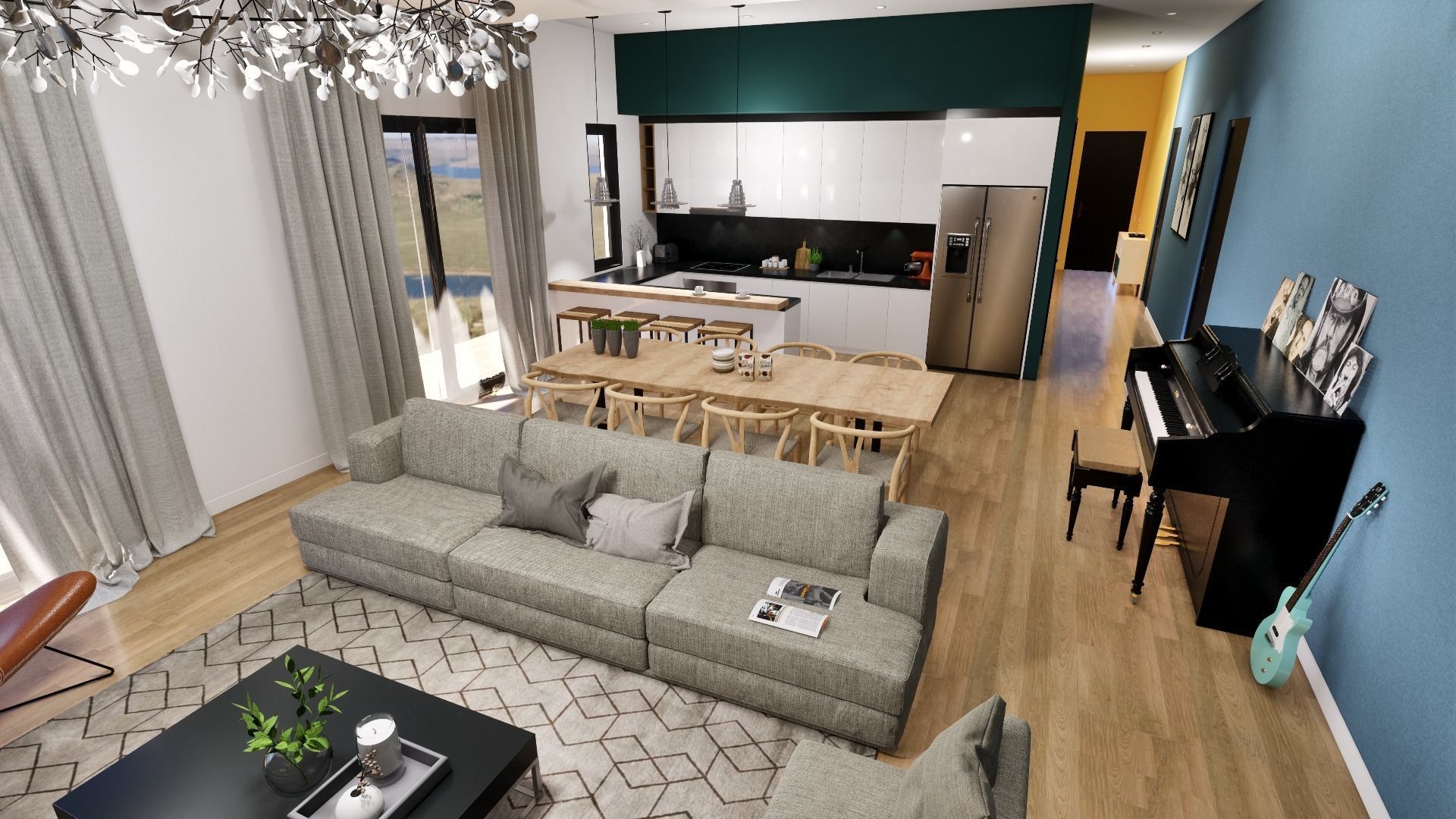 3D model Modern kitchen and living room design VR / AR / low-poly | CGTrader