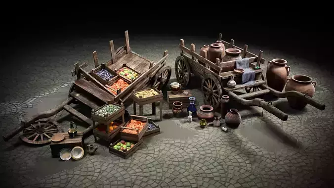Fruit and Pottery Market Cart Pack containing